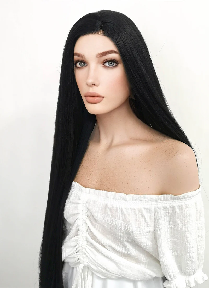 Long Straight Yaki Jet Black Lace Front Synthetic Hair Wig LF701R - Image 5