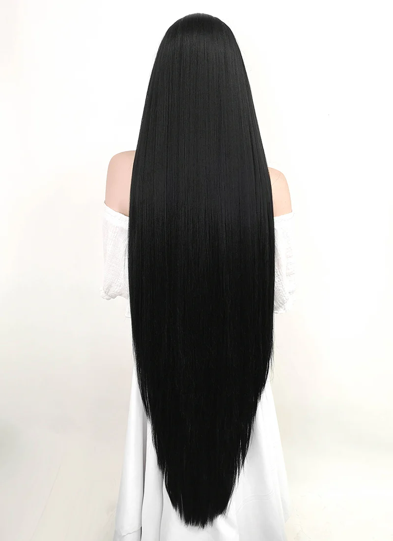 Long Straight Yaki Jet Black Lace Front Synthetic Hair Wig LF701R - Image 6