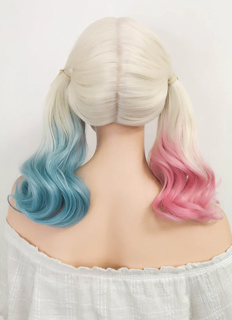Suicide Squad Harley Quinn Medium Blonde Pink Blue Lace Front Synthetic Hair Wig LF853E - Image 6