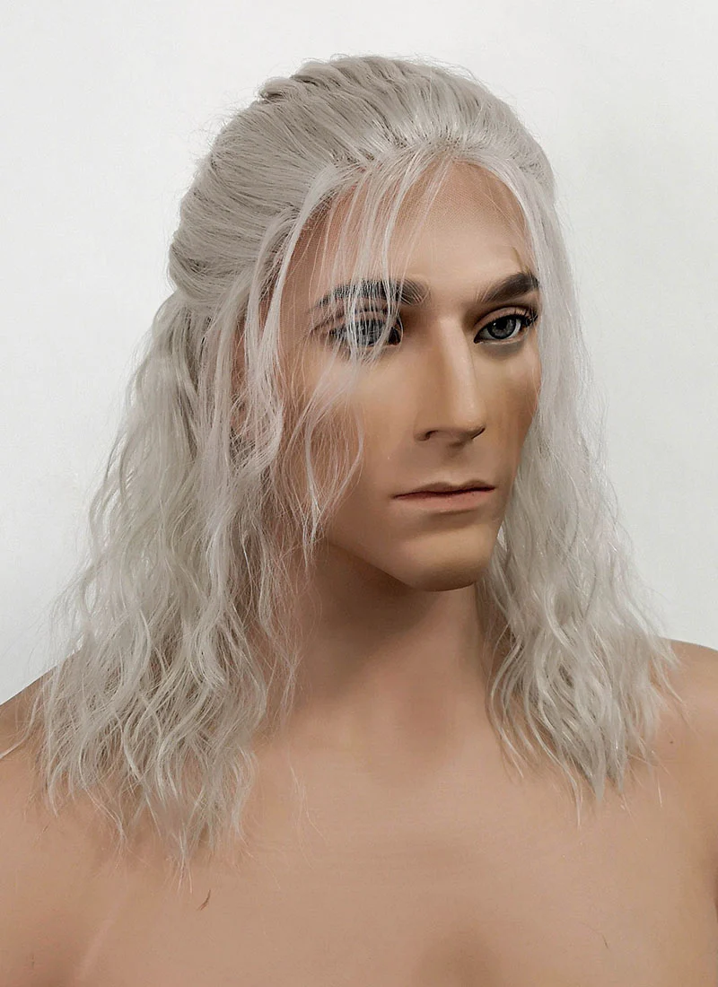 The Witcher Geralt of Rivia Curly Silver Grey Lace Front Men's Wig LFX5127 - Image 3