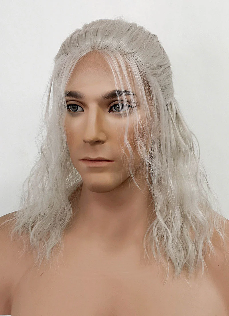 The Witcher Geralt of Rivia Curly Silver Grey Lace Front Men's Wig LFX5127 - Image 4