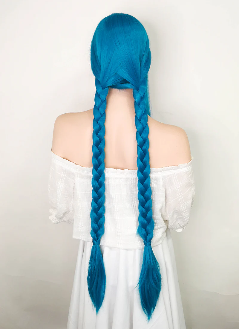 League of Legends LOL Arcane Jinx Long Straight Turquoise Blue Lace Front Synthetic Wig LN6020 - Image 11