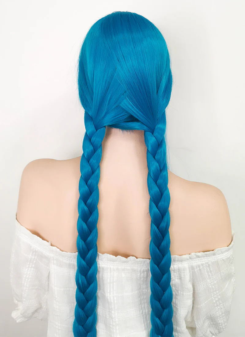 League of Legends LOL Arcane Jinx Long Straight Turquoise Blue Lace Front Synthetic Wig LN6020 - Image 12