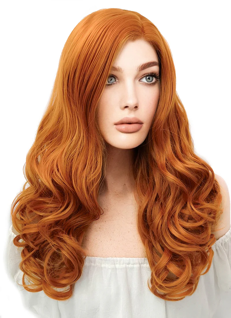 Long Wavy Pumpkin Orange Lace Front Synthetic Hair Wig LW085E - Image 4