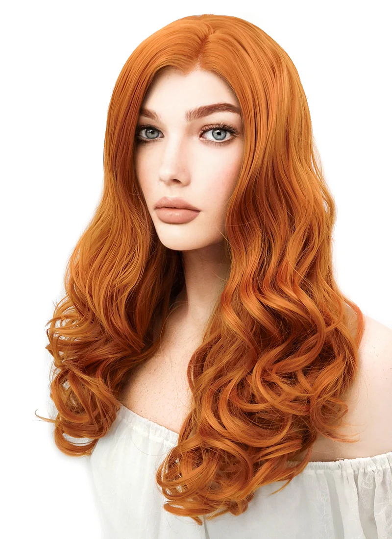Long Wavy Pumpkin Orange Lace Front Synthetic Hair Wig LW085E - Image 5