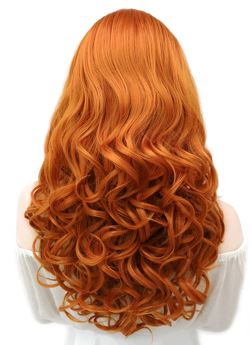 Long Wavy Pumpkin Orange Lace Front Synthetic Hair Wig LW085E - Image 6