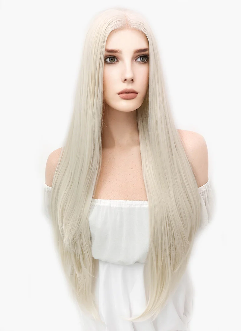 Long Straight Platinum Blonde Lace Front Synthetic Hair Wig LW150D - Image 4