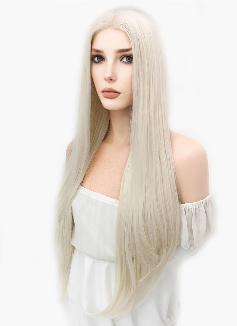 Long Straight Platinum Blonde Lace Front Synthetic Hair Wig LW150D - Image 5