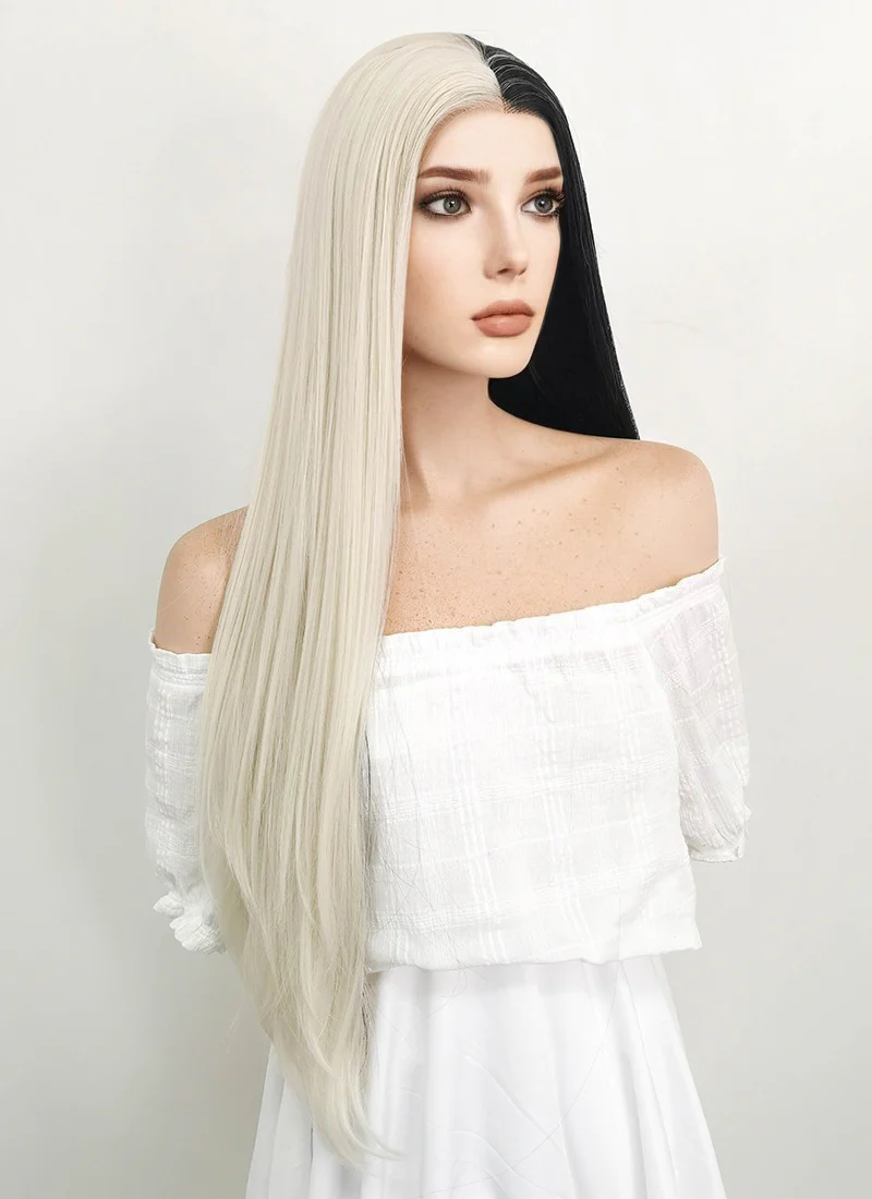 Long Straight Light Blonde Mixed Black Lace Front Synthetic Hair Wig LW1531 - Image 3