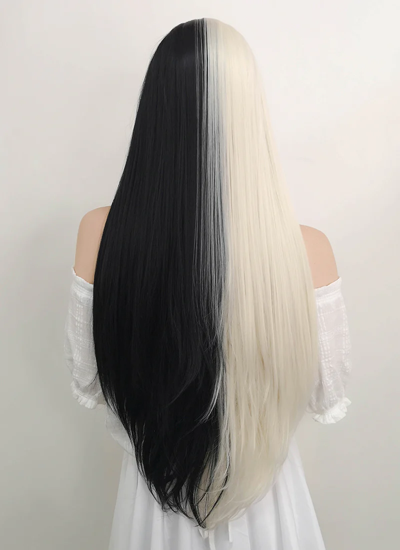 Long Straight Light Blonde Mixed Black Lace Front Synthetic Hair Wig LW1531 - Image 5