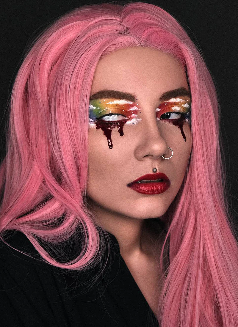 Long Straight Pastel Pink Lace Front Synthetic Hair Wig LW769C - Image 3