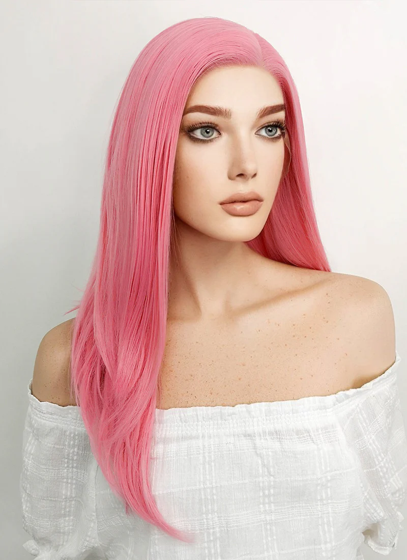 Long Straight Pastel Pink Lace Front Synthetic Hair Wig LW769C - Image 4