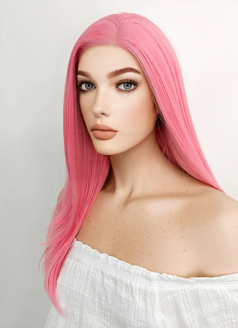 Long Straight Pastel Pink Lace Front Synthetic Hair Wig LW769C - Image 5