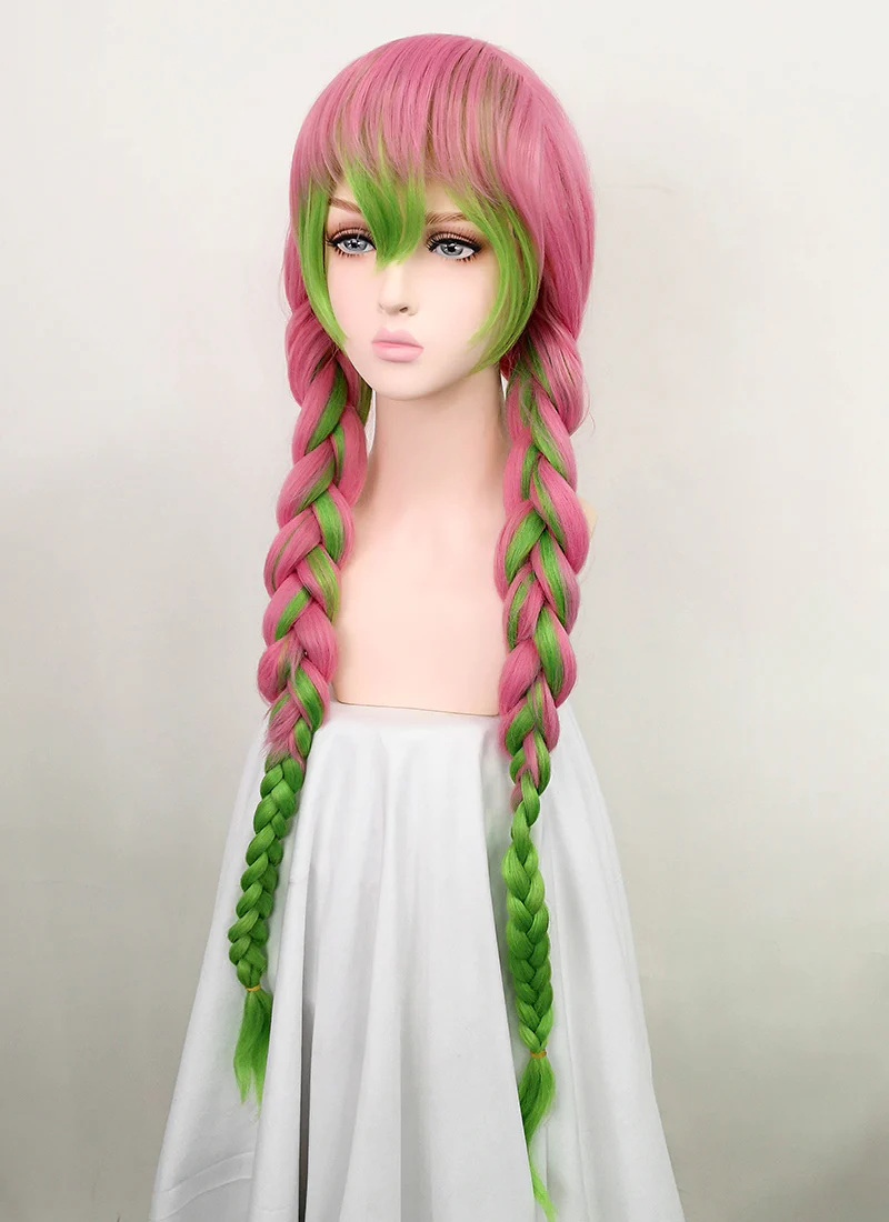 Demon Slayer Kanroji Mitsuri Long Pink Mixed Green Cosplay Wig TB1628 - Image 5