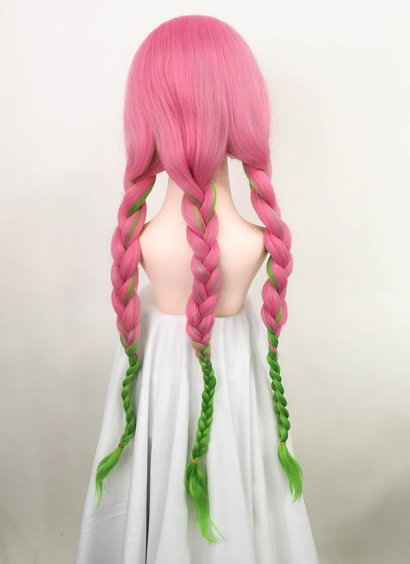 Demon Slayer Kanroji Mitsuri Long Pink Mixed Green Cosplay Wig TB1628 - Image 6