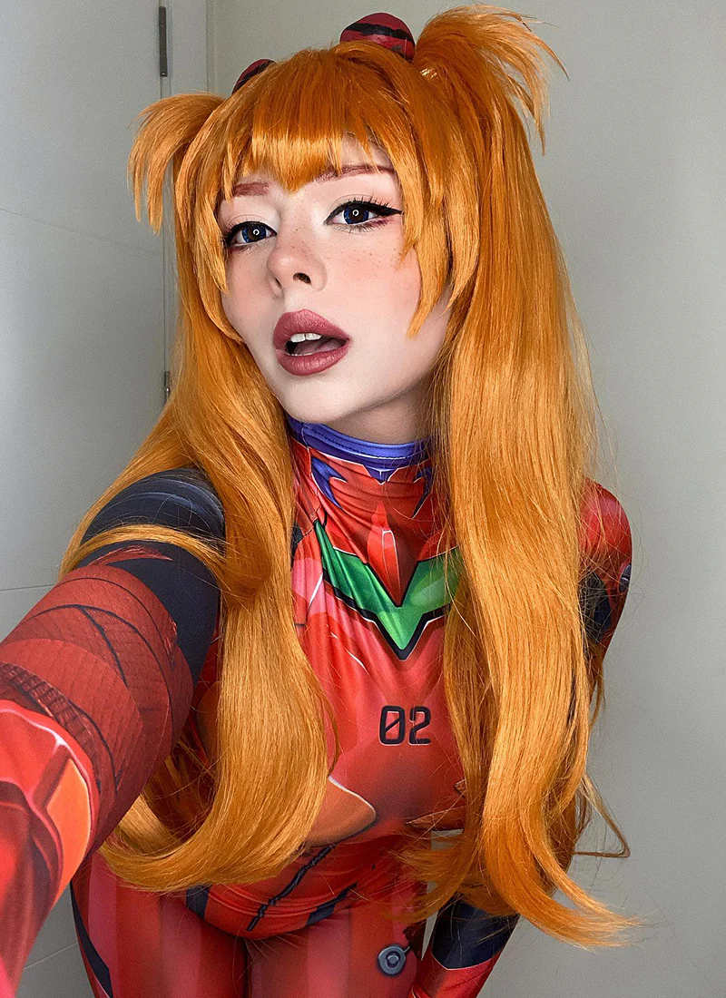 EVA NEON GENESIS EVANGELION Asuka Langley Soryu Long Orange Cosplay Wig + Ponytails TB1630 - Image 3