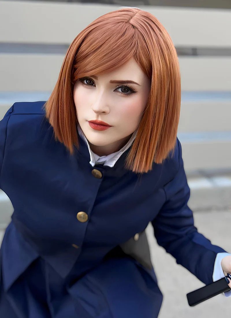 Jujutsu Kaisen Kugisaki Nobara Medium Reddish Orange Cosplay Wig TB1644 - Image 3