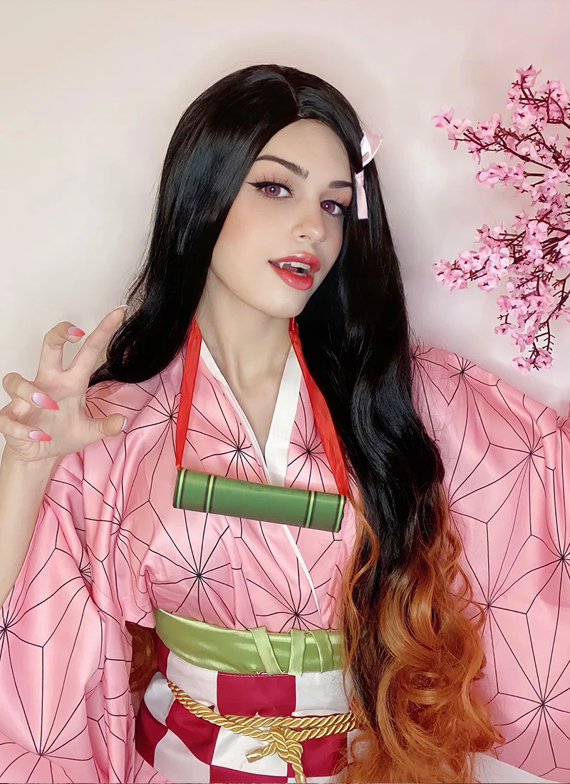 Demon Slayer: Kimetsu No Yaiba Kamado Nezuko Long Black With Orange Cosplay Wig TBZ1161 - Image 6